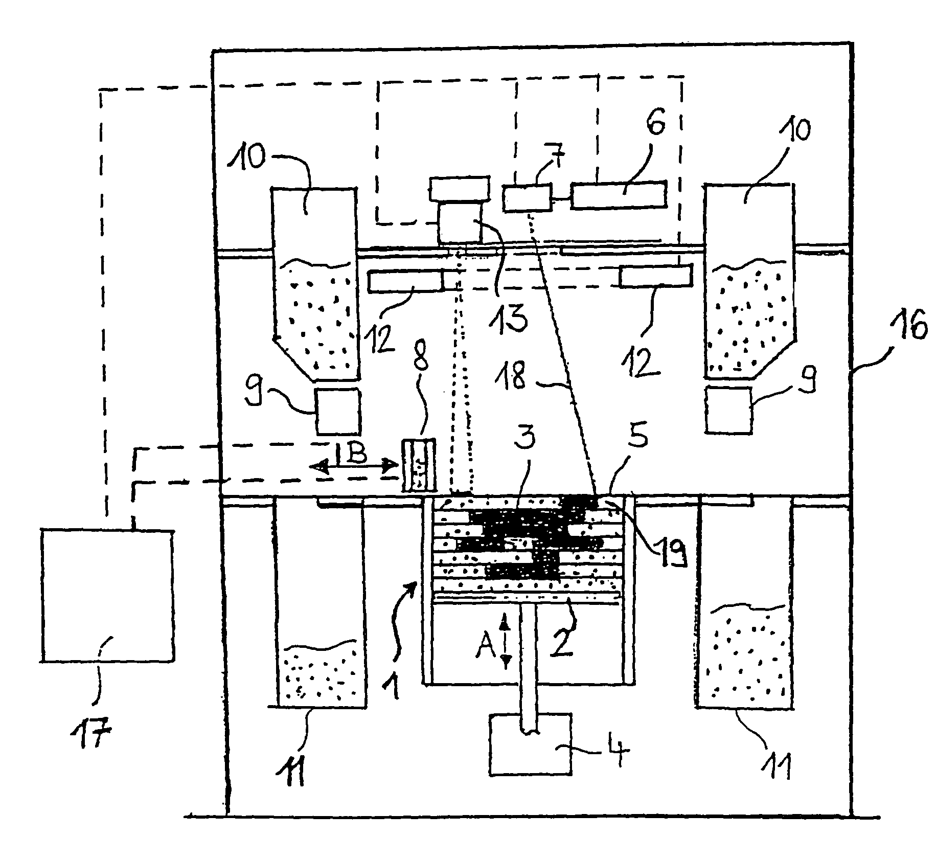 Device and method for manufacturing a three-dimensional object with a heated recoater for a building material in powder form