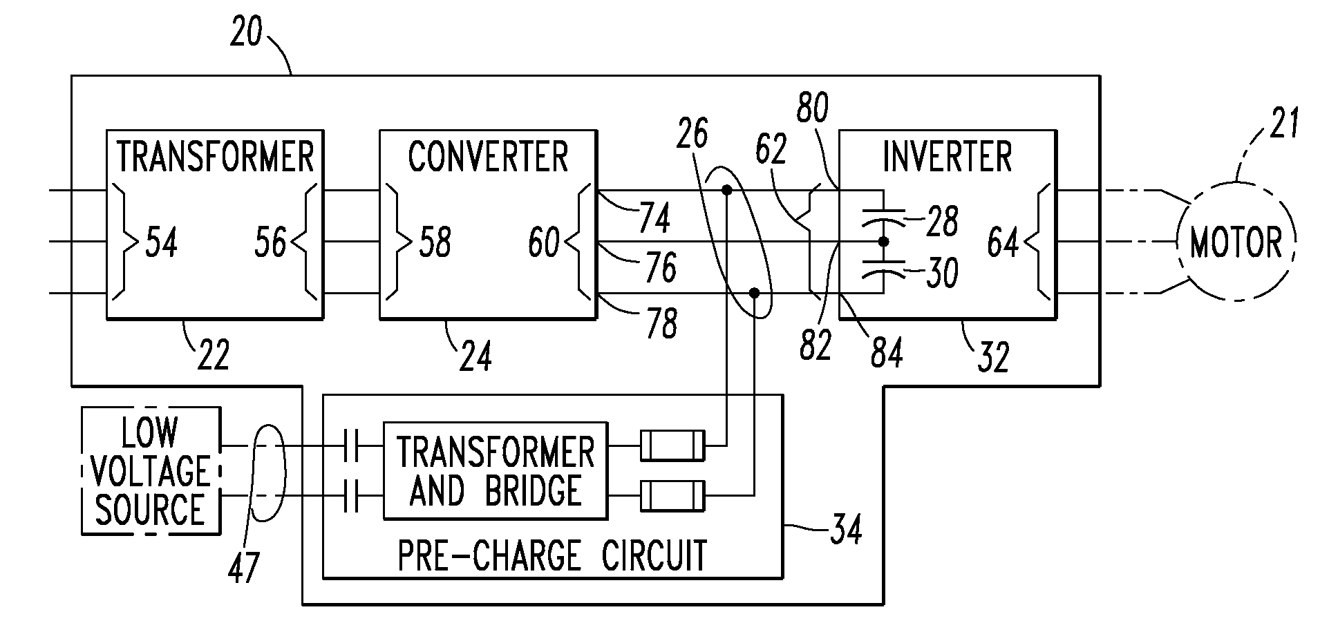 Voltage source inverter and medium voltage pre-charge circuit therefor