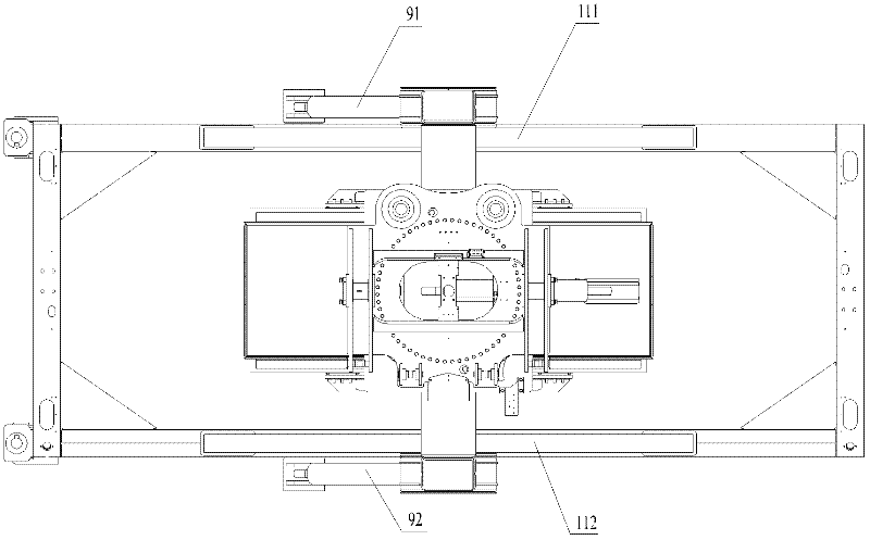 Container spreader and hoisting device