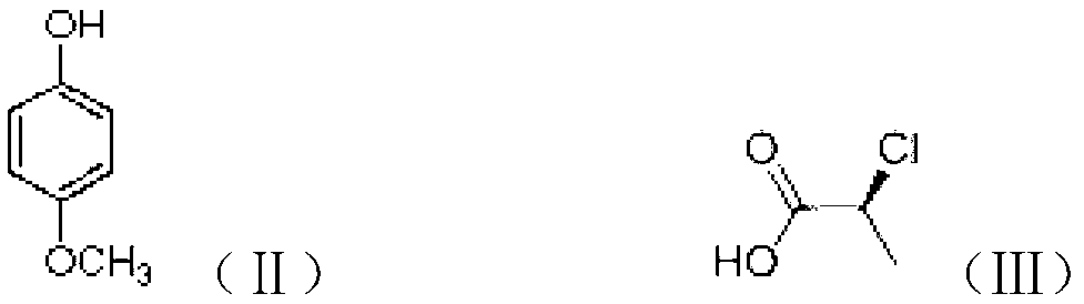 Industrial method for synthesizing 2-(4-methoxyphenoxy)-propionic acid through phase transfer