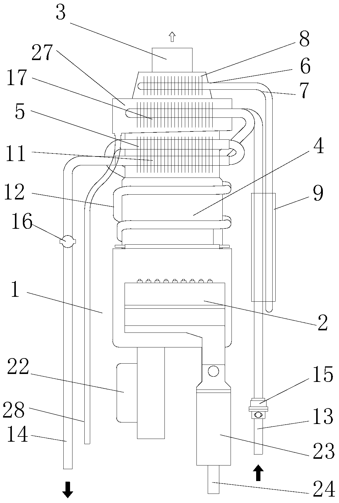 Condensing gas water heater and waste heat recovery method