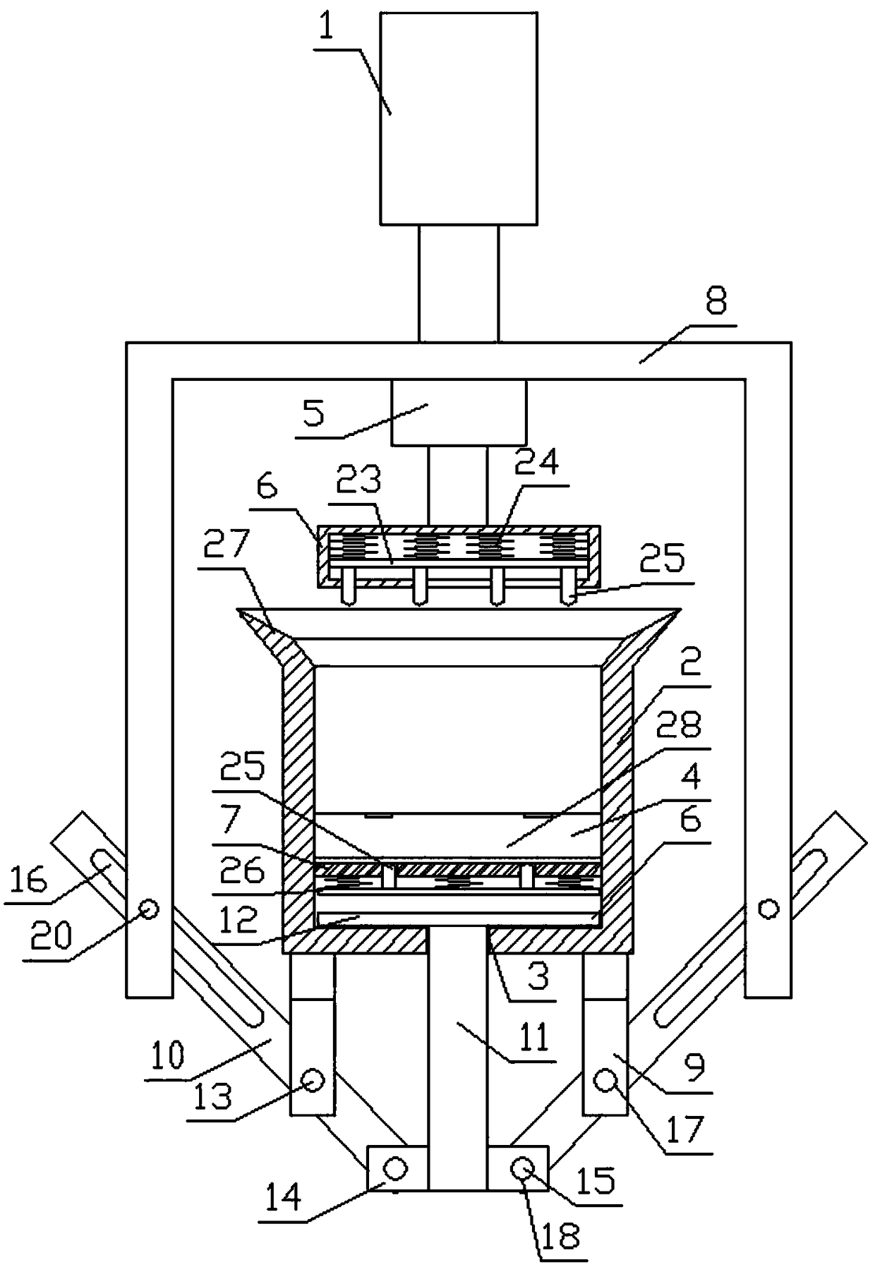 Raw material block crushing device