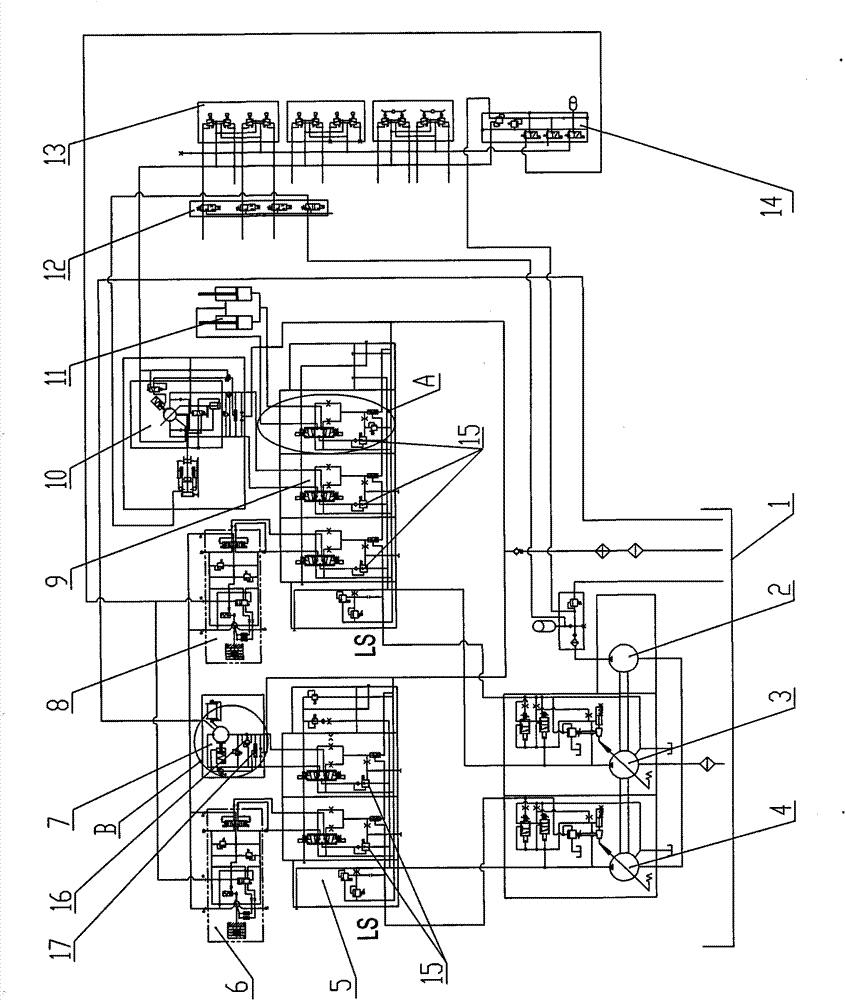 Hydraulic system for sideboom