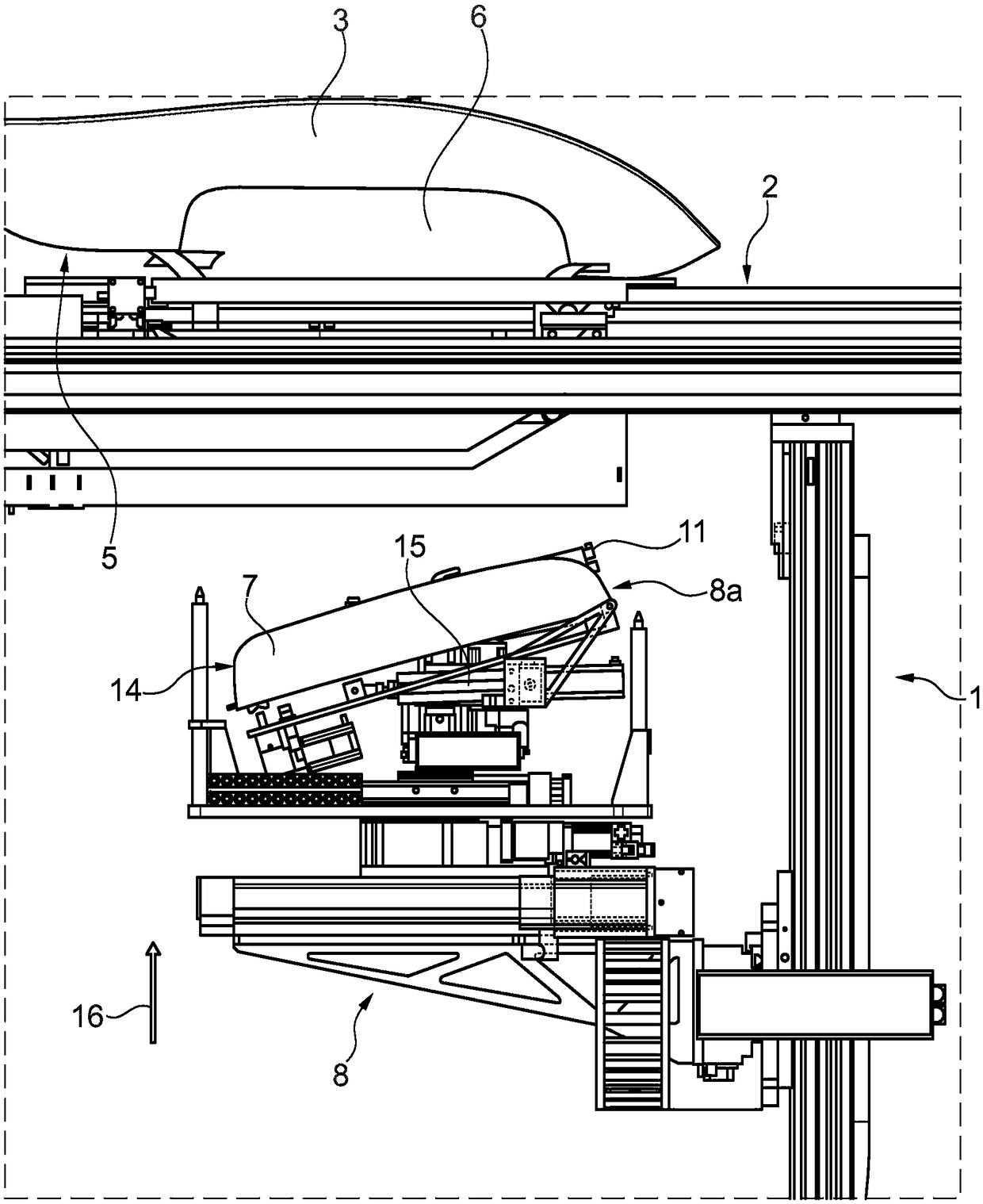 Method for loading and/or unloading a transport device at a receiving container