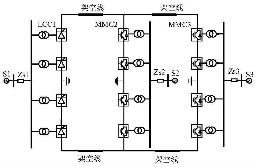 Voltage and power rise rate coordination method for three-terminal hybrid direct-current power transmission system