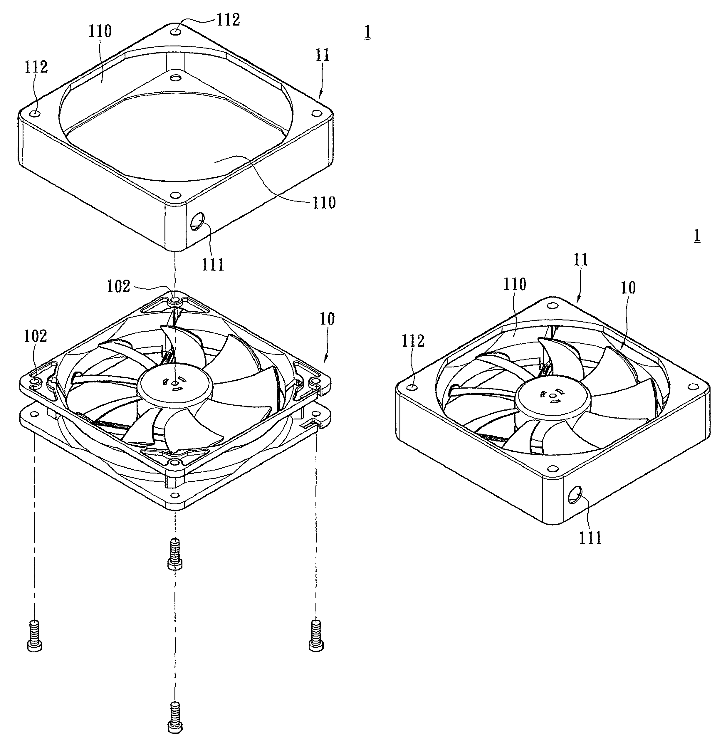 Fan device with a vibration attenuating structure