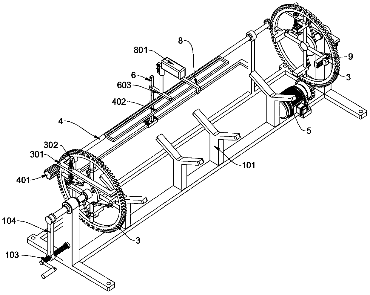 Multi-angle overturning welding device for long-distance large-diameter jacking pipe