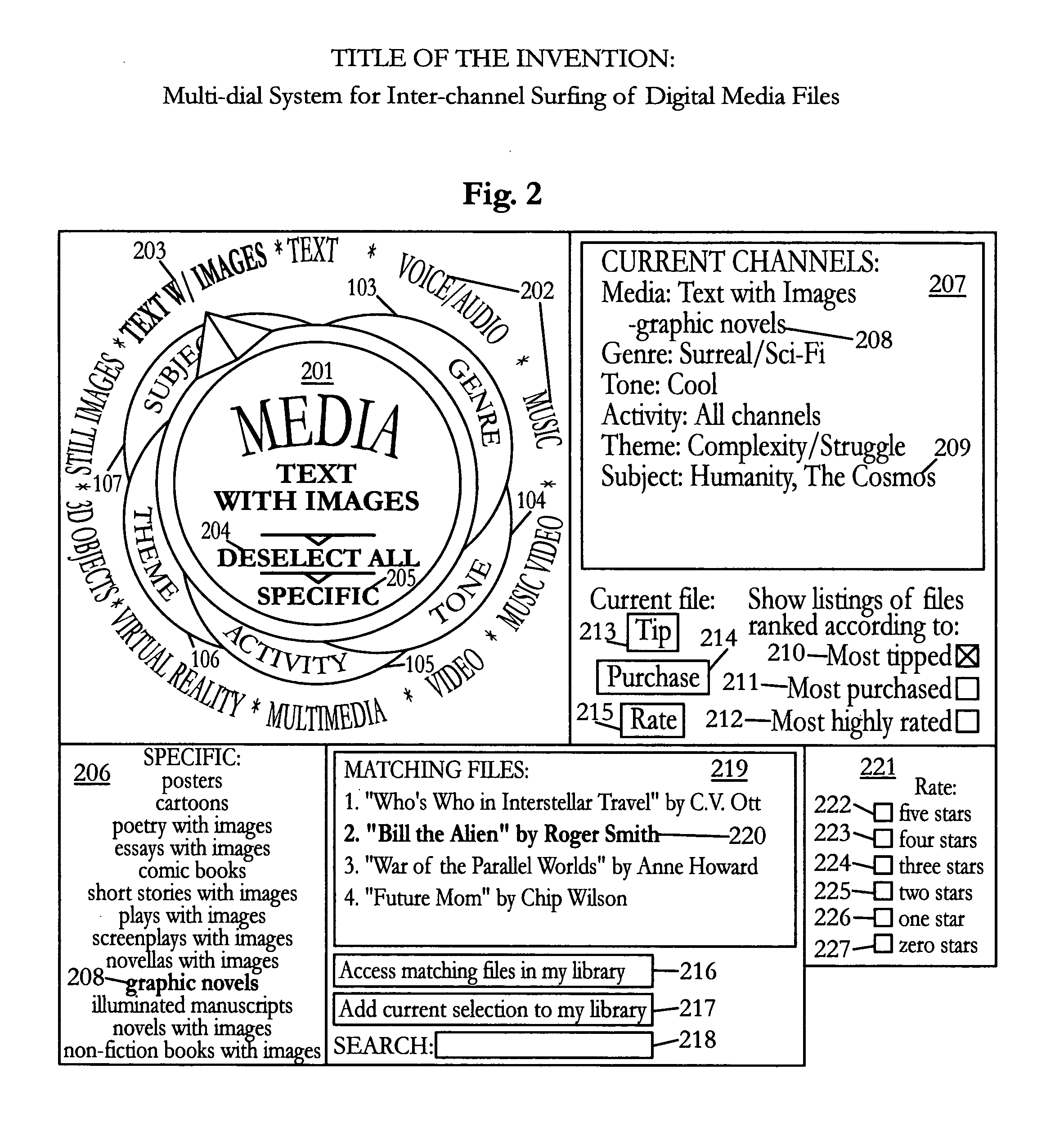 Multi-dial system for inter-channel surfing of digital media files