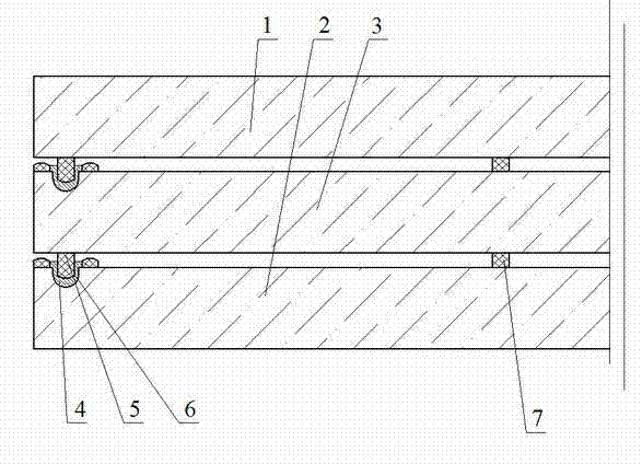 Glass-welded plane double-low altitude-layer glass with edge sealed by sealing grooves and strips and production method thereof