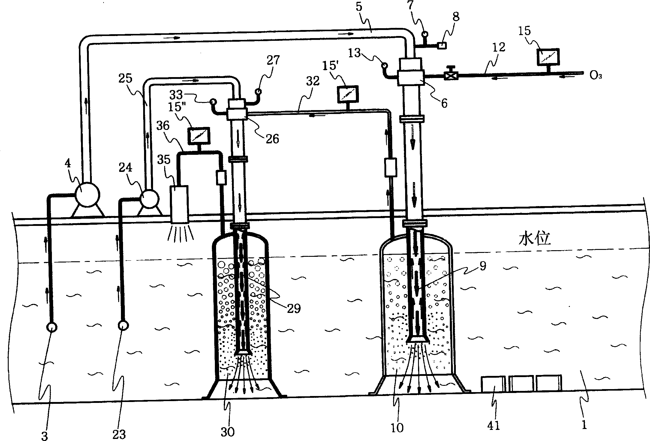 Ozone disinfecting method and device for water supply and drainage system