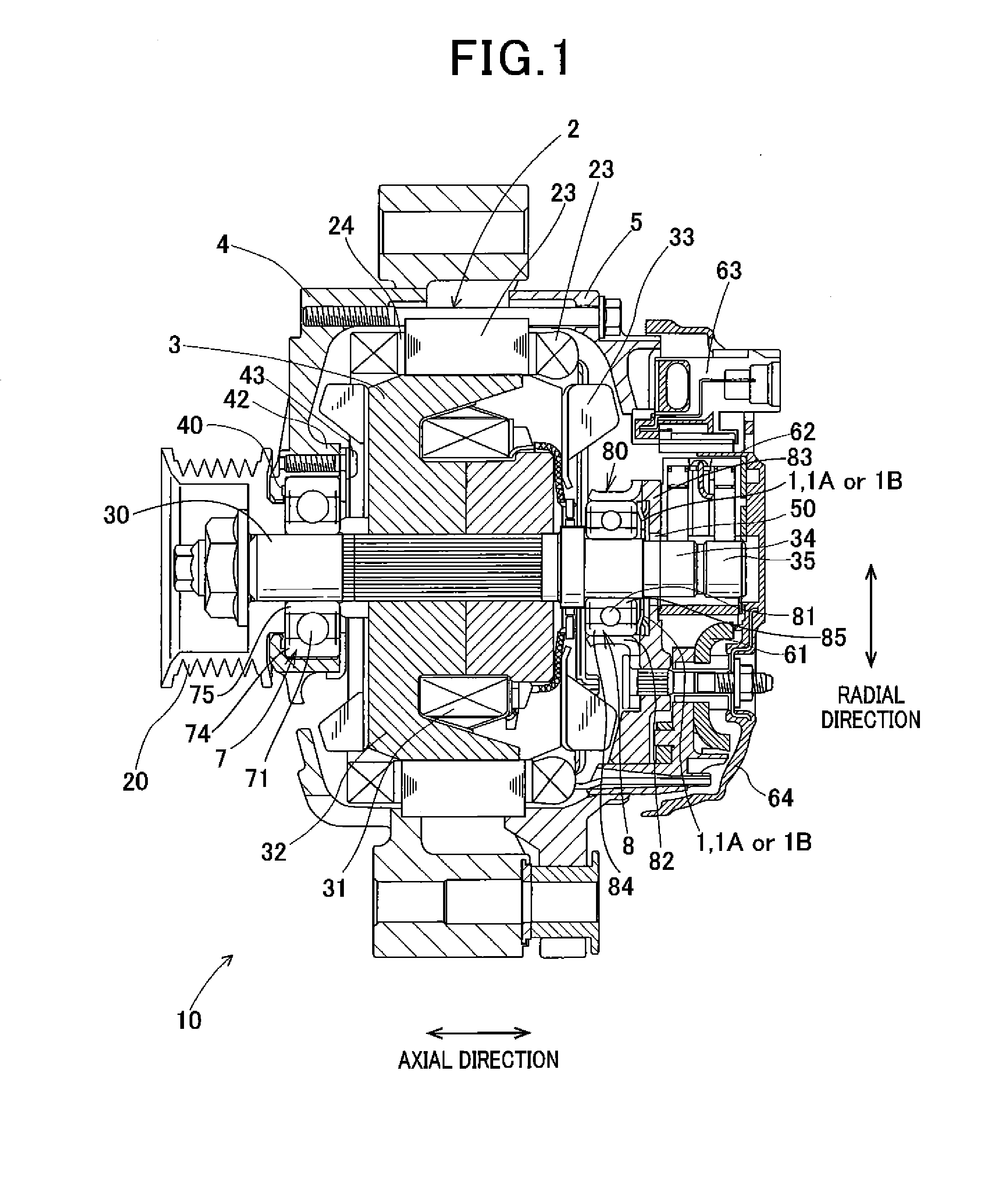 Alternator for automobile having washer between housing and outer race of bearing