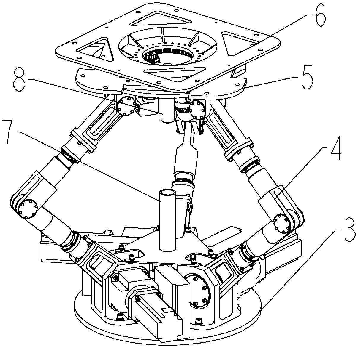 Symmetrical 4-degree of freedom series-parallel hybrid antenna structure system