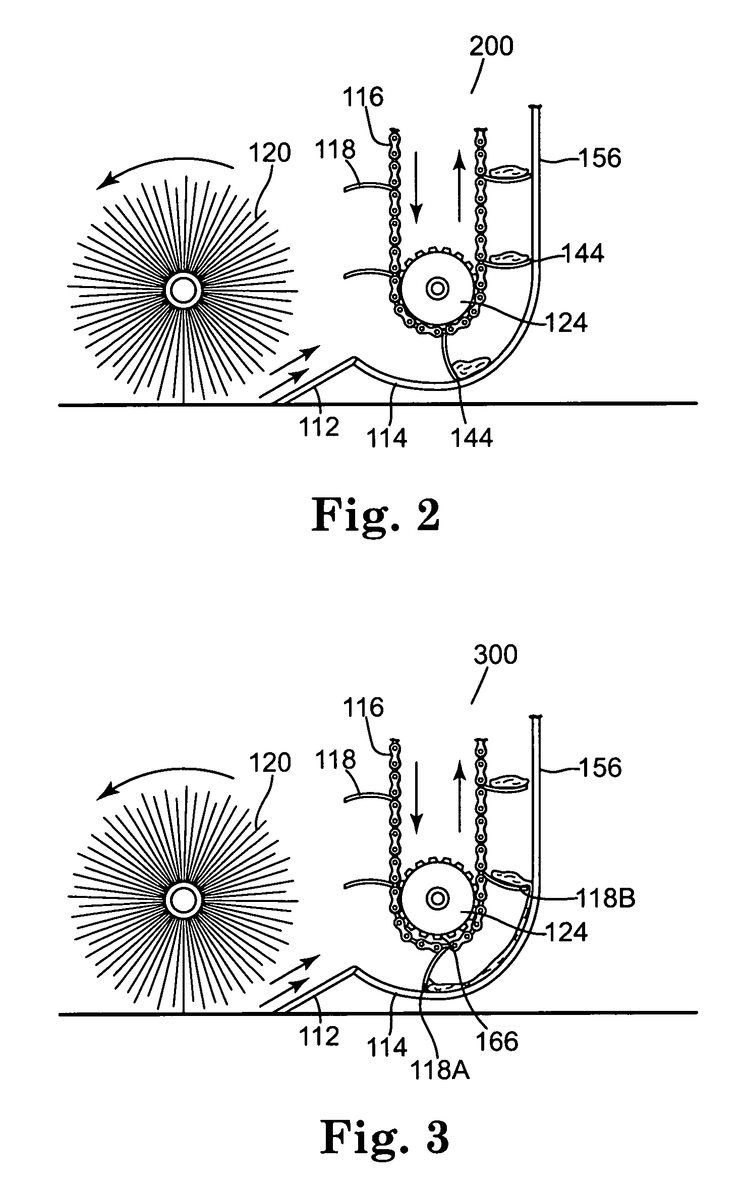 Chain driven conveyor having automatic tensioning street sweeping method and system