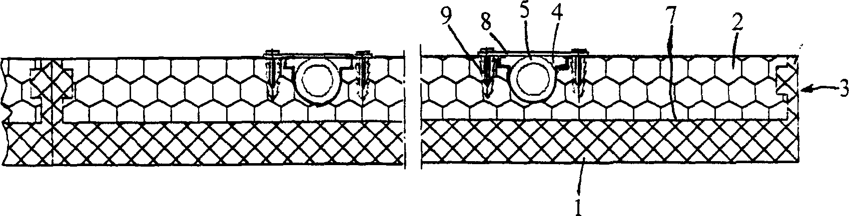 Low temp. floor radiation heating device and mfg. method thereof