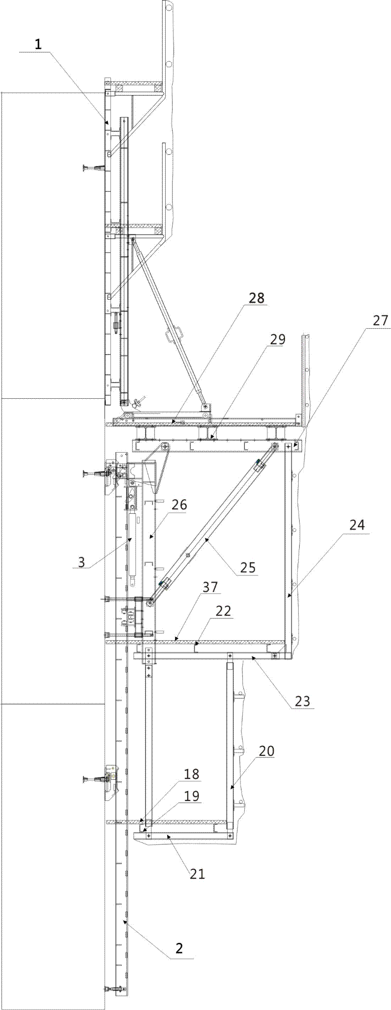 Hydraulic creeping formwork system and creeping formwork construction method