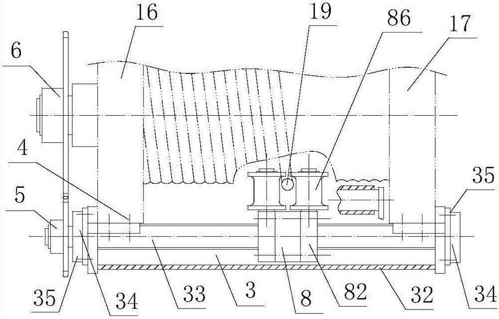 Rope guide device with casing pipe type rope-pressing device and thread guide mechanism