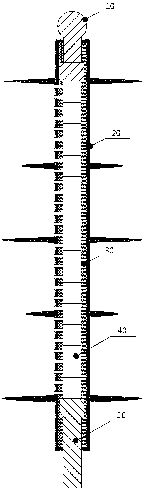 Rod-shaped multi-gap arc extinguishing and lightning protection device based on double hemisphere T-shaped ceramic discharge tube