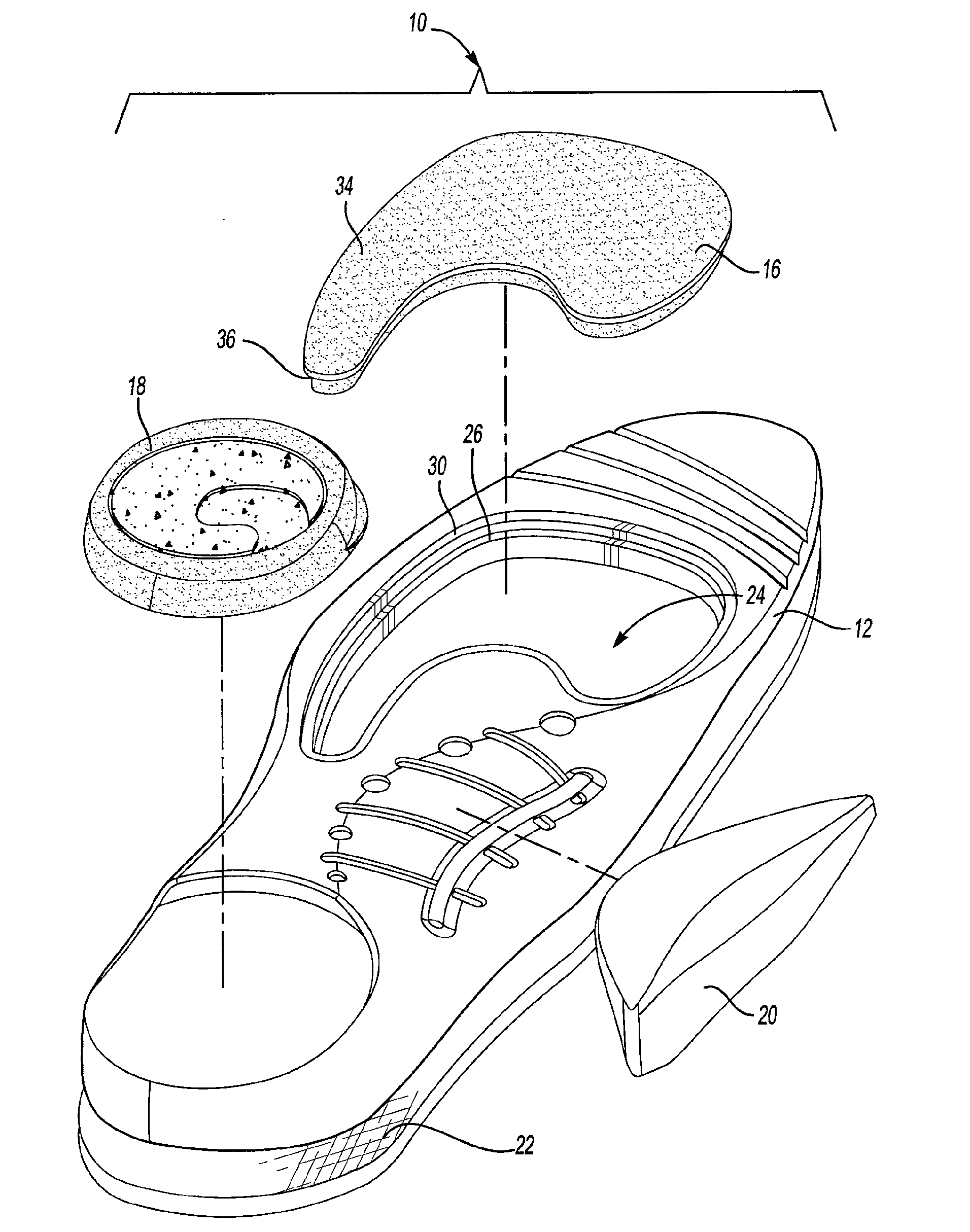 Integral insole with multiple areas of different resiliency and method of making the insole