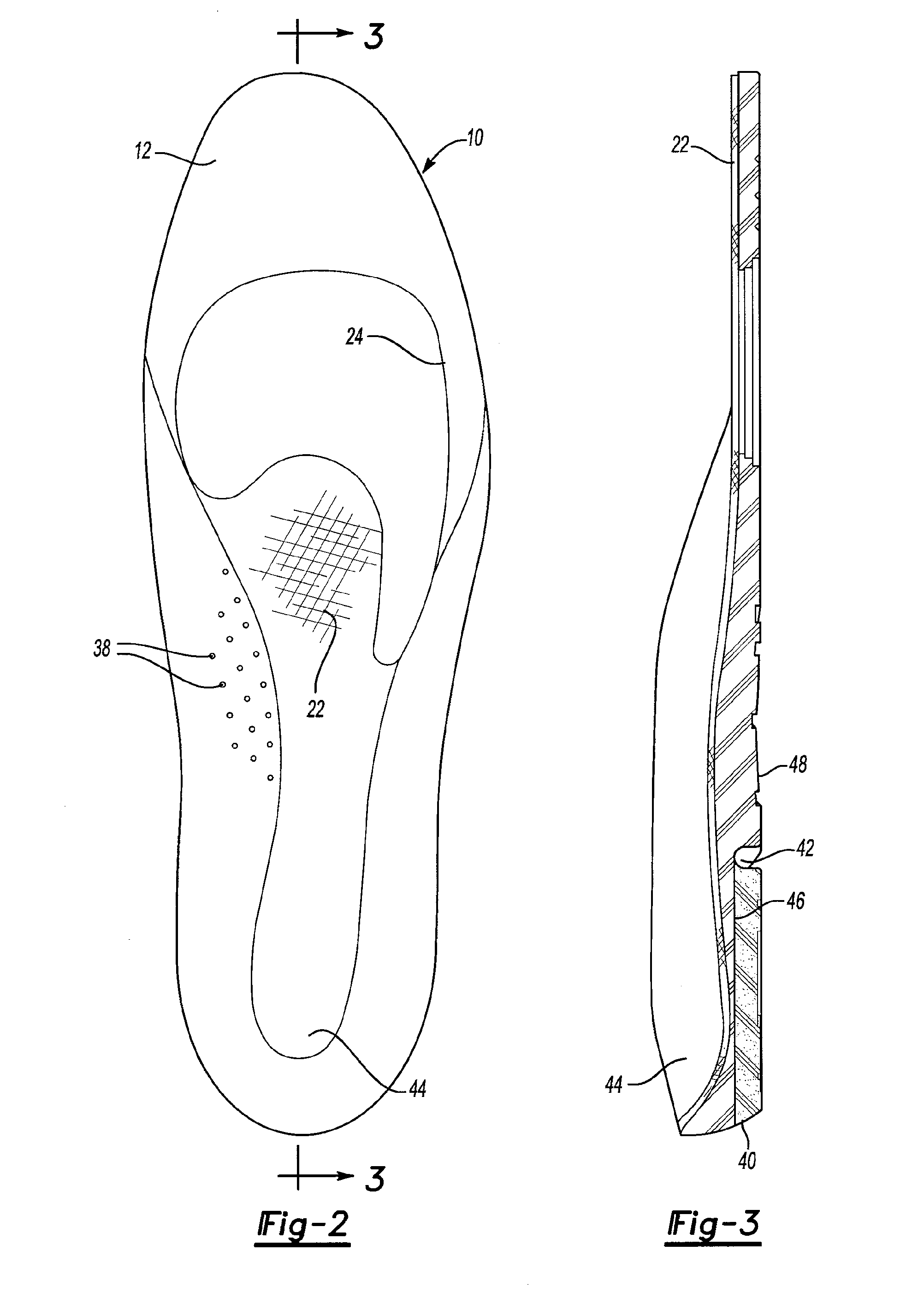 Integral insole with multiple areas of different resiliency and method of making the insole