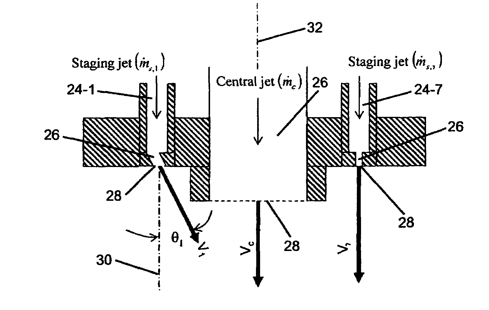 Low NOx staged fuel injection burner for creating plug flow