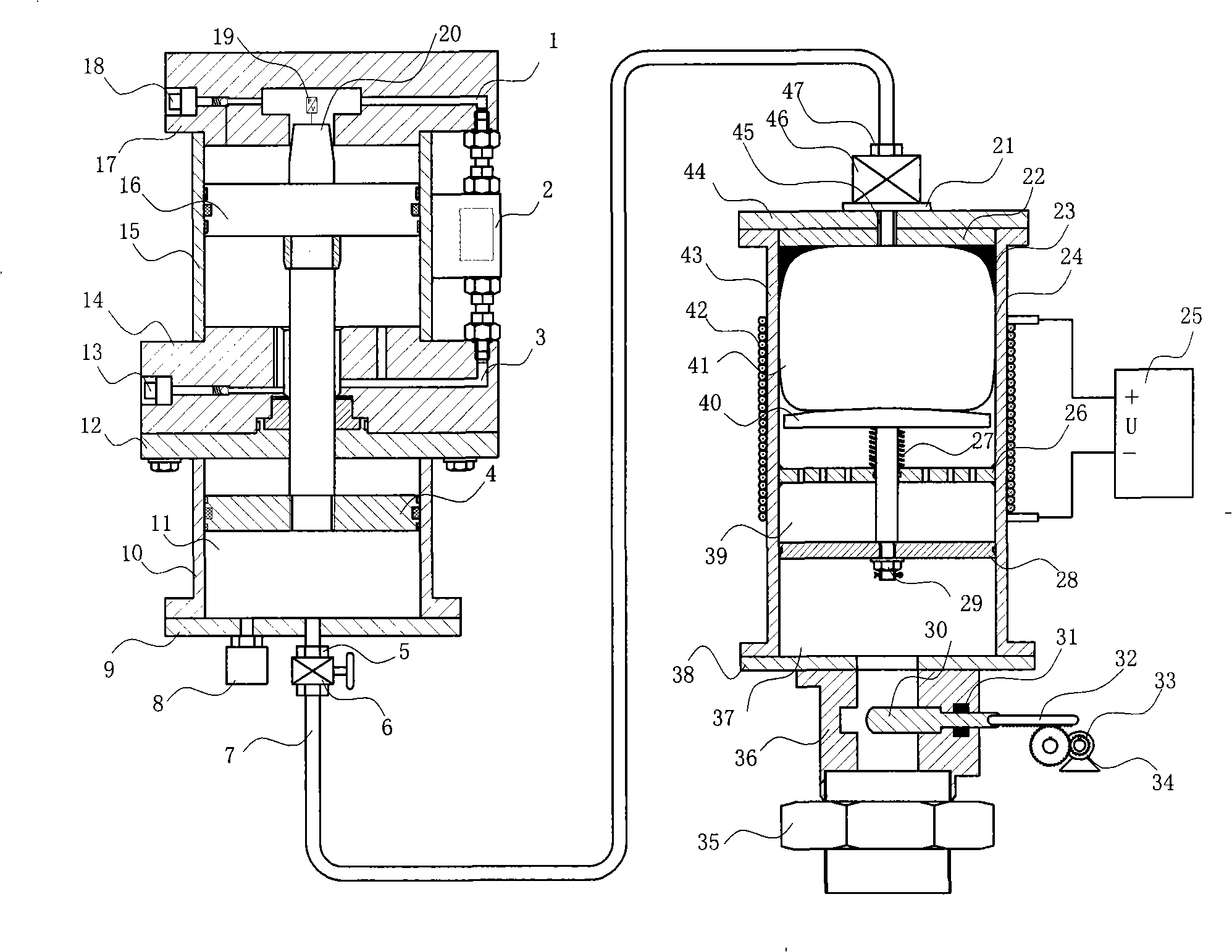 Parameter self-adapting and regulation leather bag type hydraulic accumulator