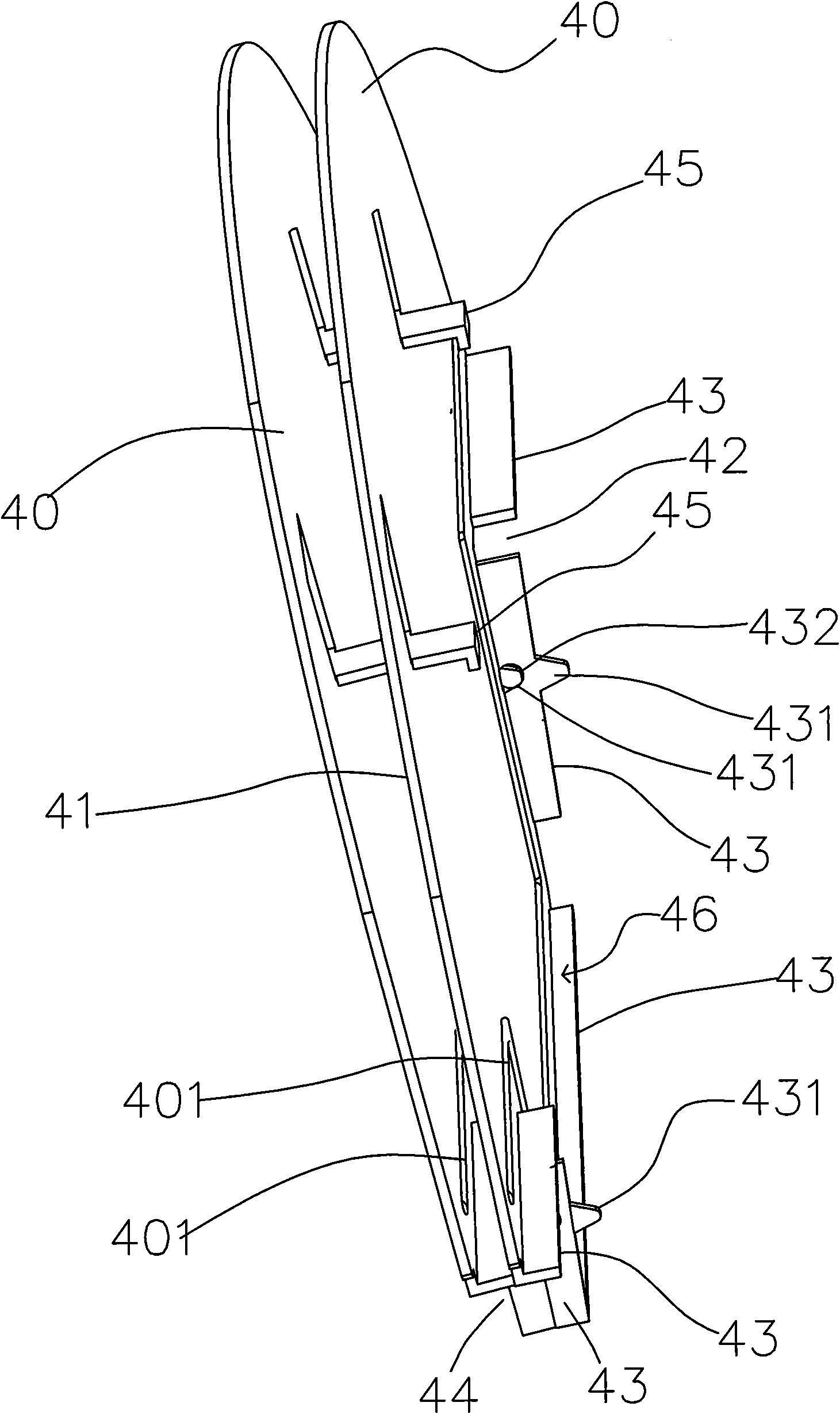 Connection device for LED lamp and radiating fins