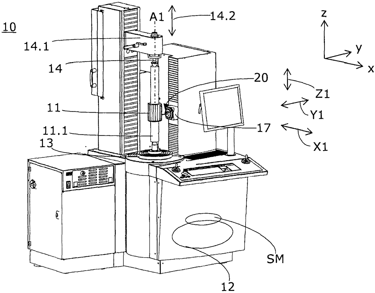 Coordinate measuring device comprising an optical sensor, and corresponding method