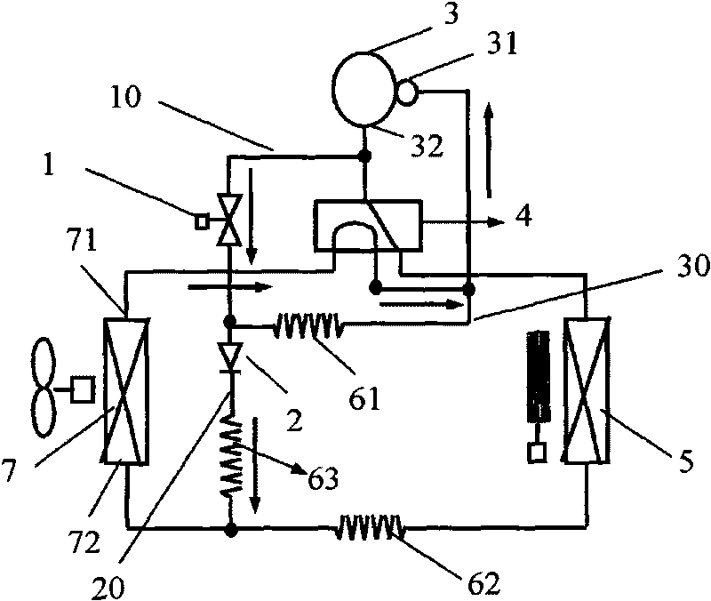 Hot air bypassing continuous heat-supply and defrost cycle structure of air conditioner