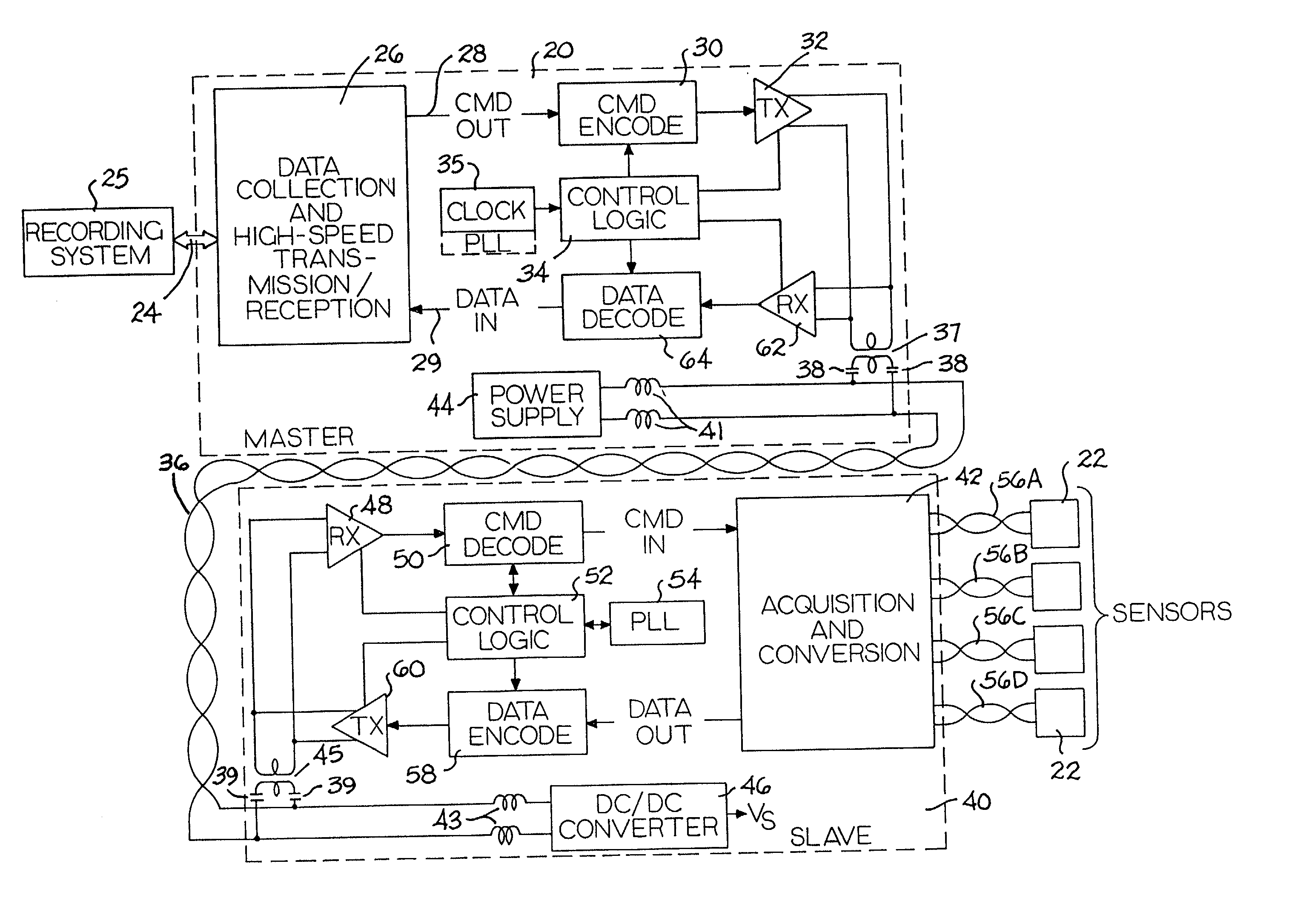 Two-conductor bidirectional digital seismic telemetry interface