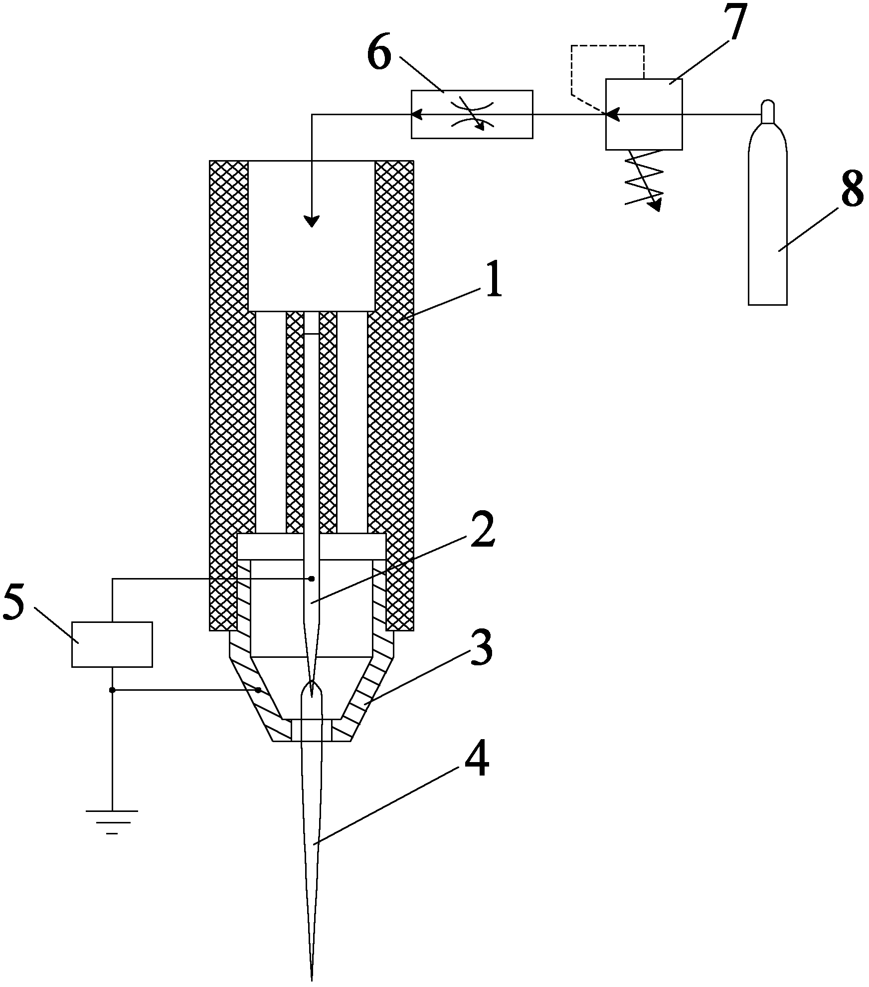 Generating device for atmospheric bare electrode cold plasma jet