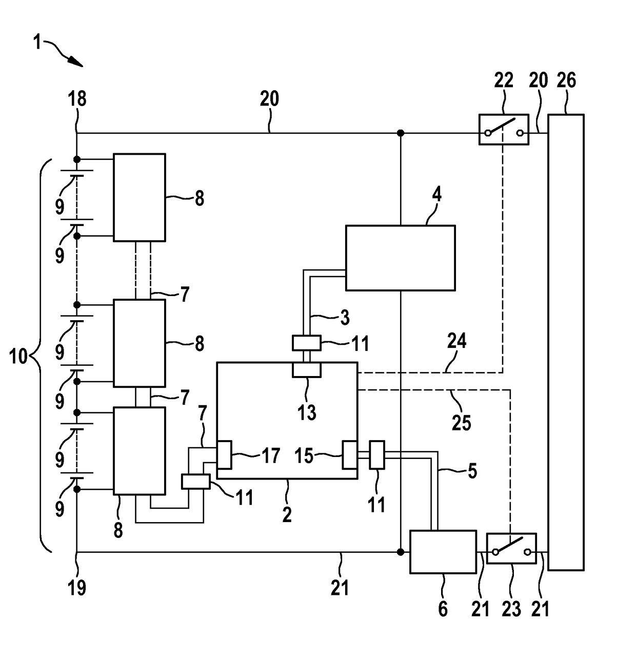 Battery management system for a battery having a plurality of battery cells, and method therefor