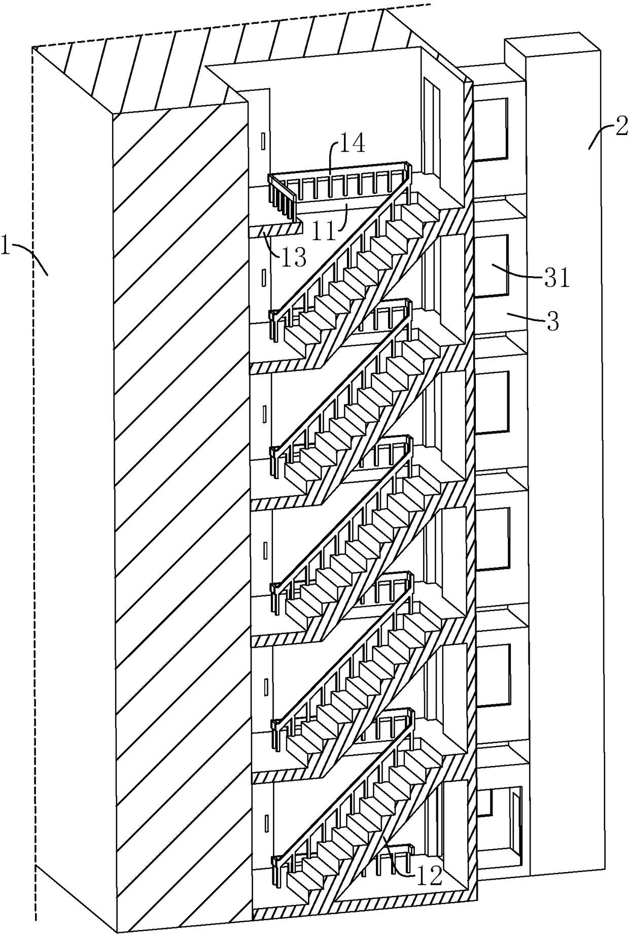 Passage barrier-free structure of elevator additionally mounted on old building