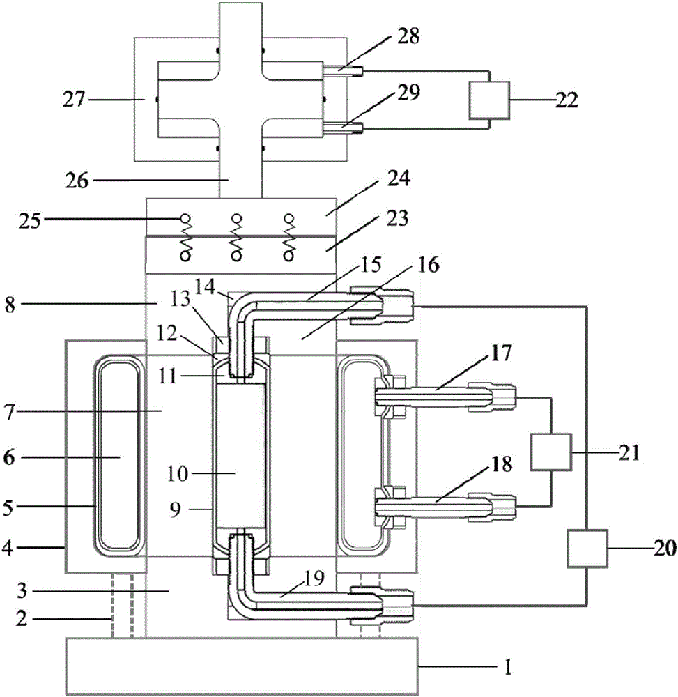 Testing device for rock three-axis external pressure and hole internal hydraulic pressure coupling loading and unloading