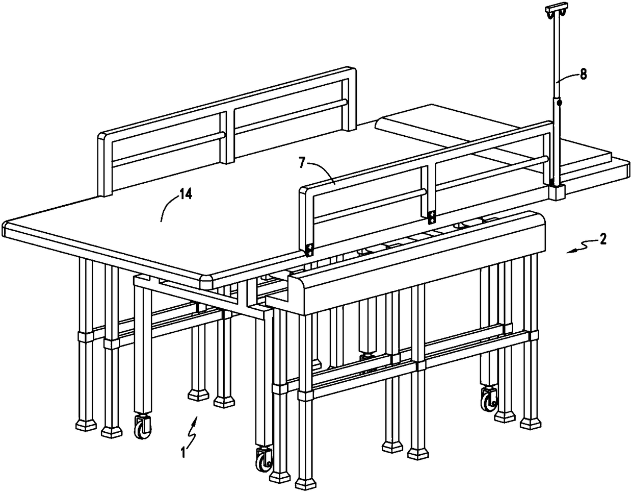 Combined sickbed for patient operation transfer