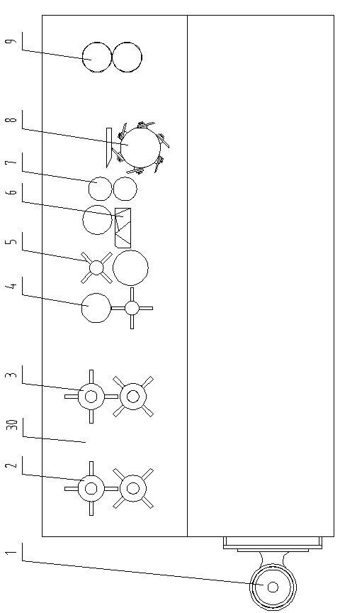 Separating unit of skin, pulp and leaves of maize straw