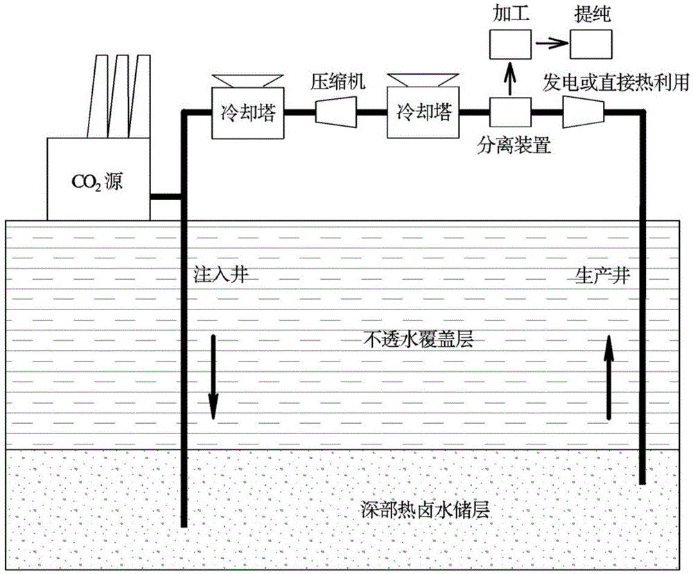 Stratum deep high-salinity brine exploitation and heat utilization system