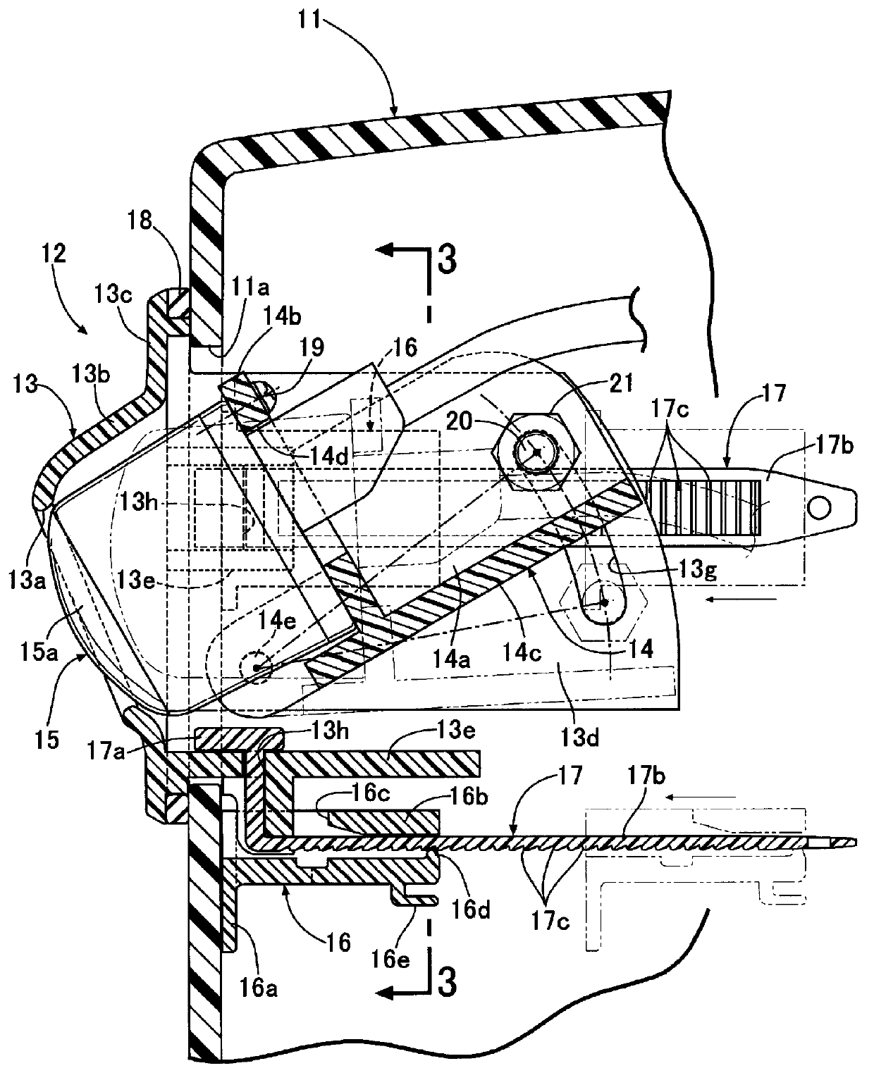 Mounting structure of vehicle camera