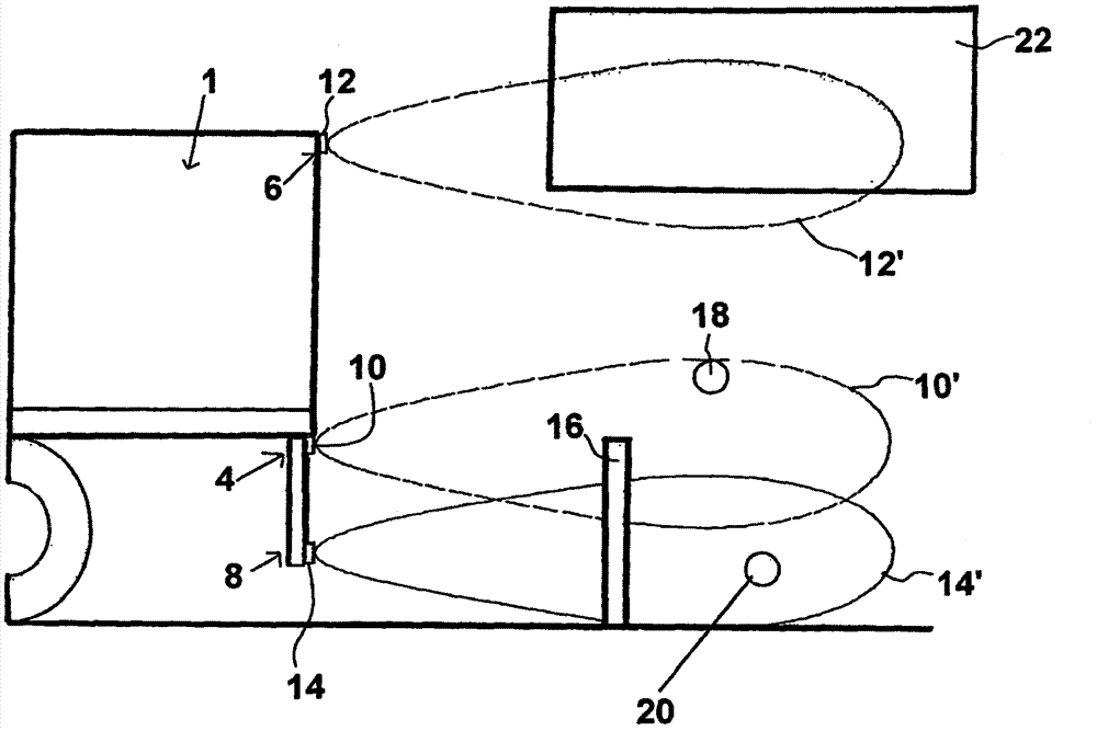 Monitoring system for monitoring the surrounding area, in particular the area behind motor vehicles