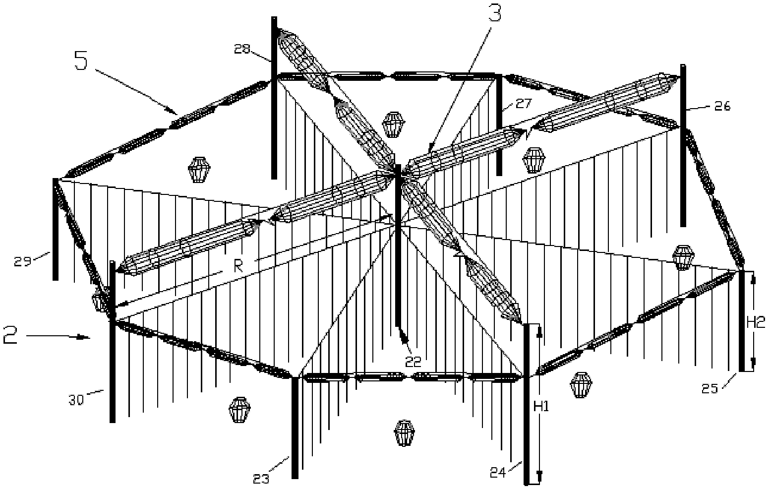 Omnidirectional short-wave high-gain antenna array suitable for use over near, middle and far communication distances