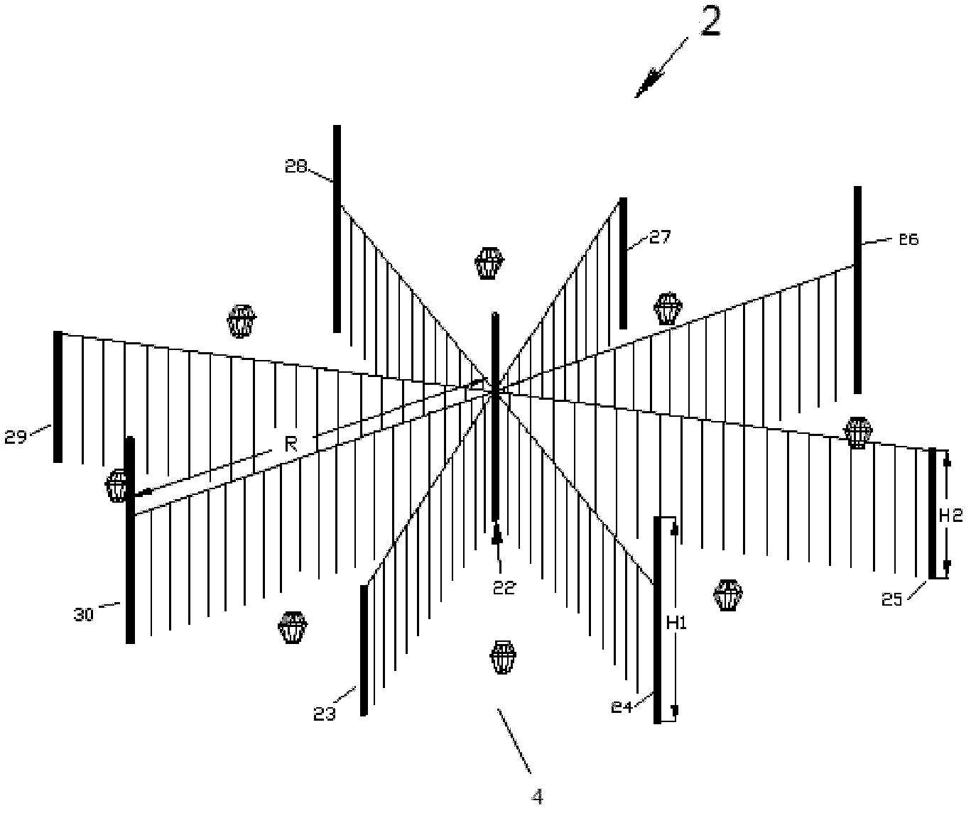 Omnidirectional short-wave high-gain antenna array suitable for use over near, middle and far communication distances