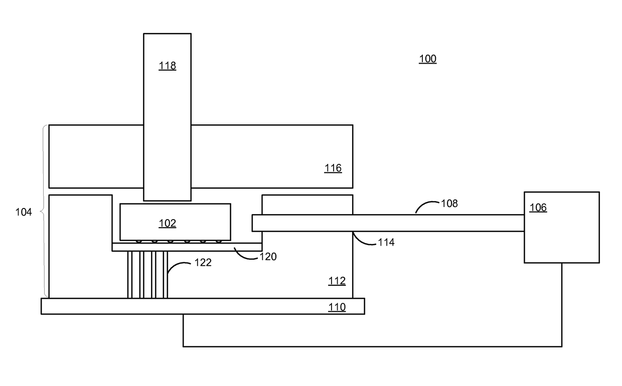 Module test socket for over the air testing of radio frequency integrated circuits