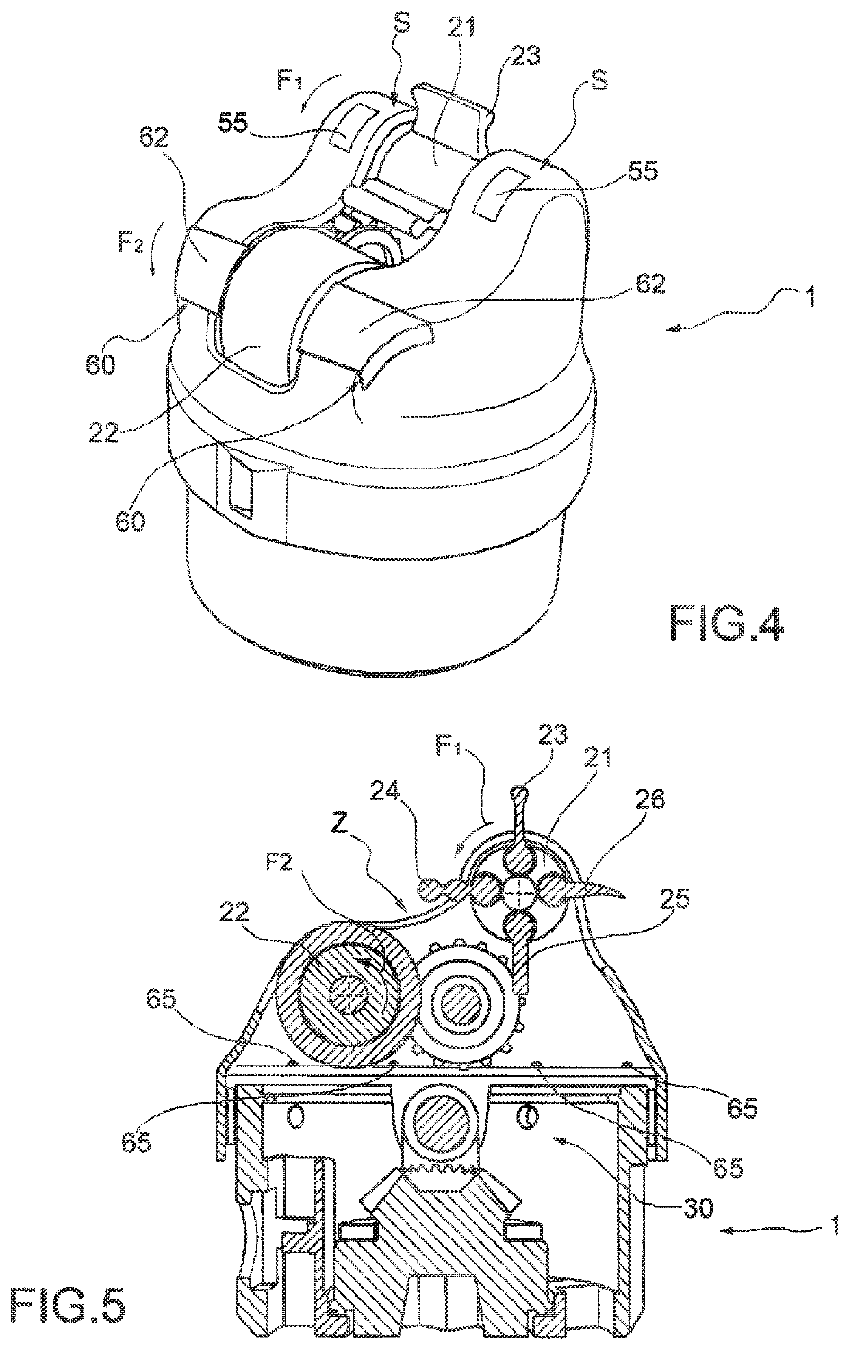 Massage device with massage head provided with a paddle roller and a smooth roller