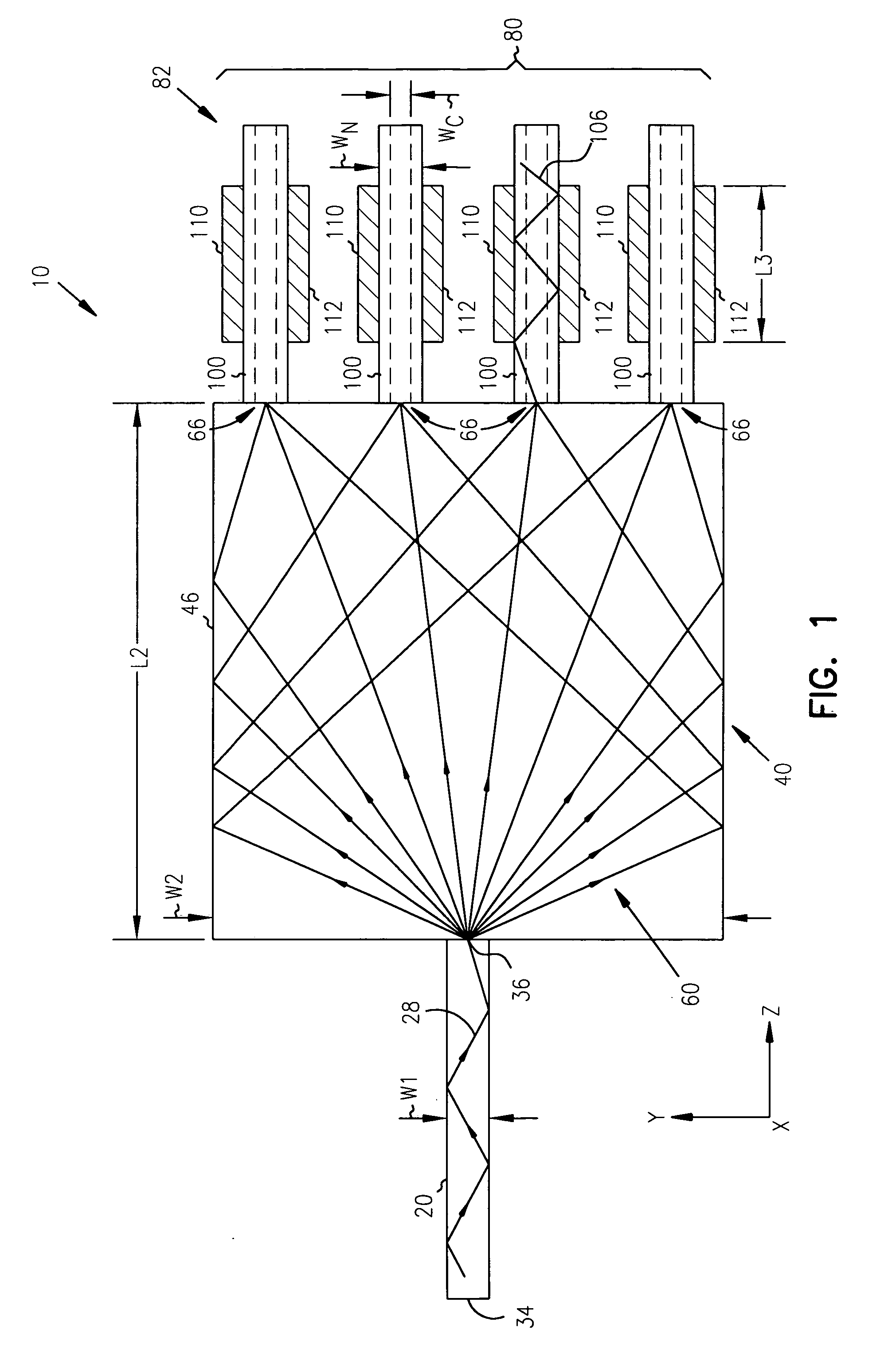 1 x N fanout waveguide photodetector