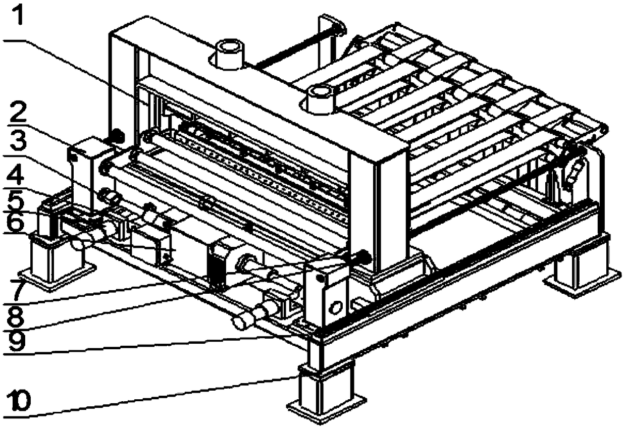 A tracking shearing machine for transverse shearing of plates