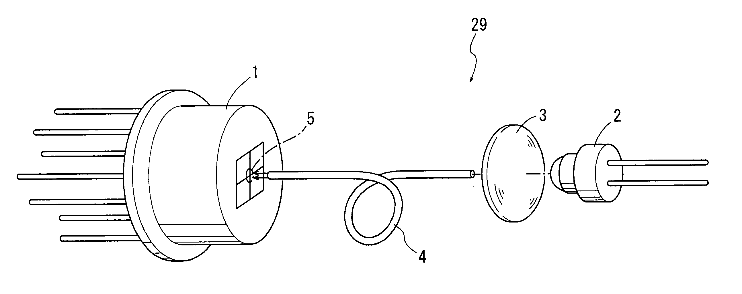 Optical displacement sensor using optical fiber, and external force detecting device