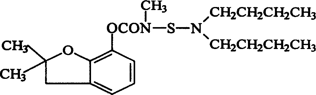 Aqueous emulsion of pesticides Bassa, carbosulfan, phosphor methylpyrimidine, and preparation method