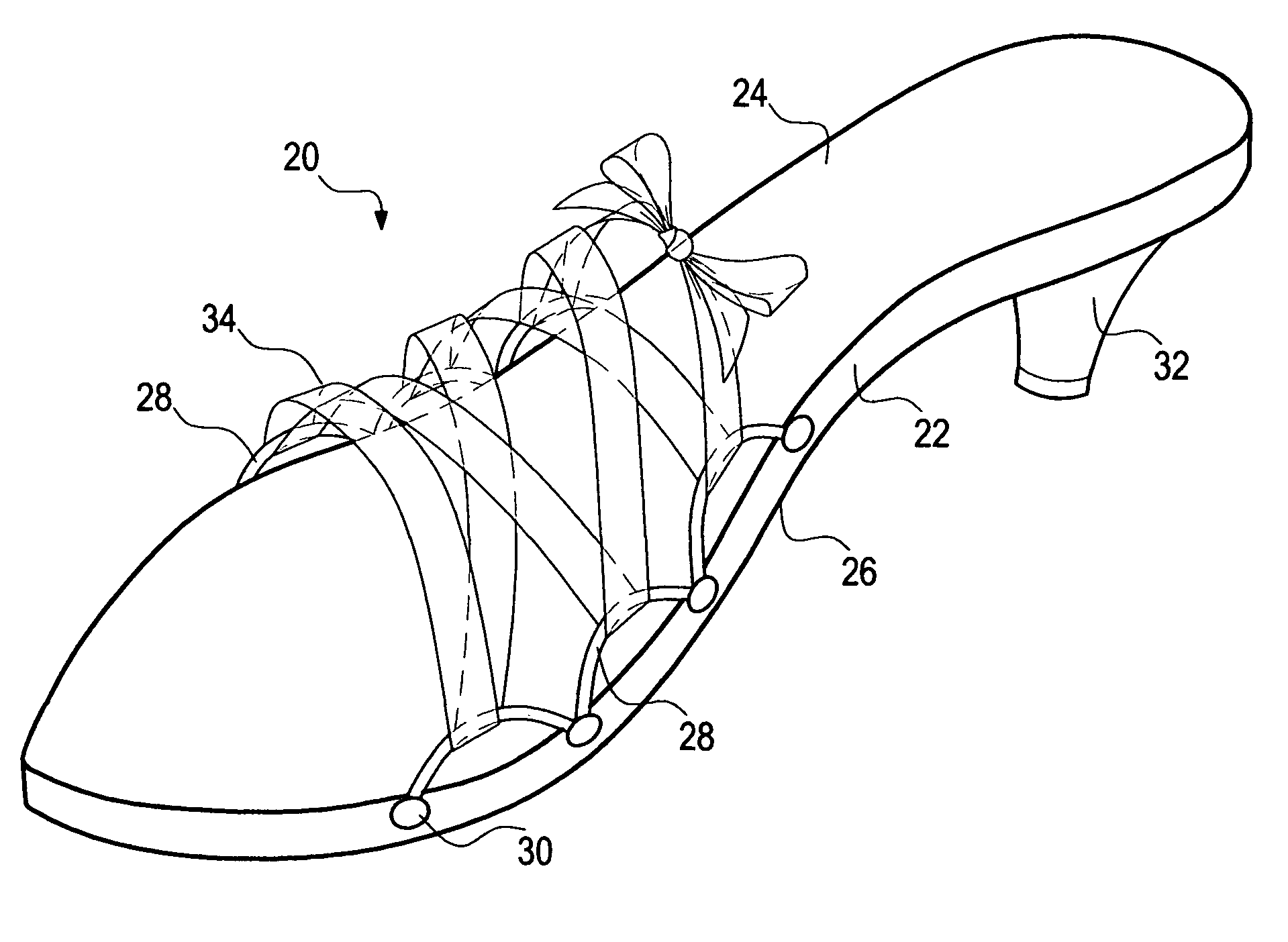 Shoe with elastic bindings to receive interchangeable straps