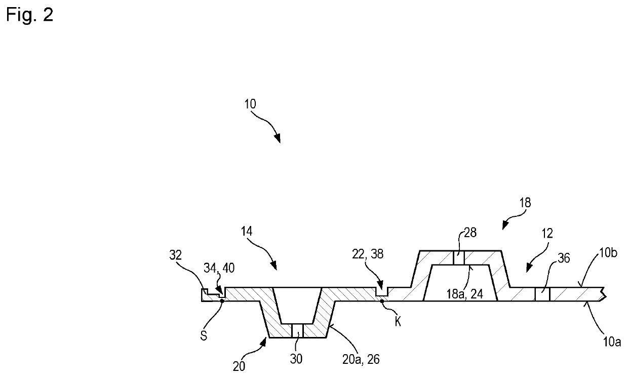 Planar motor vehicle lining component having an integrated doubling reinforcing portion