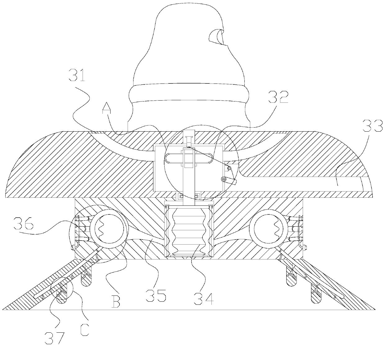 A high-voltage line connection device for water braking air circulation anti-flashover insulators