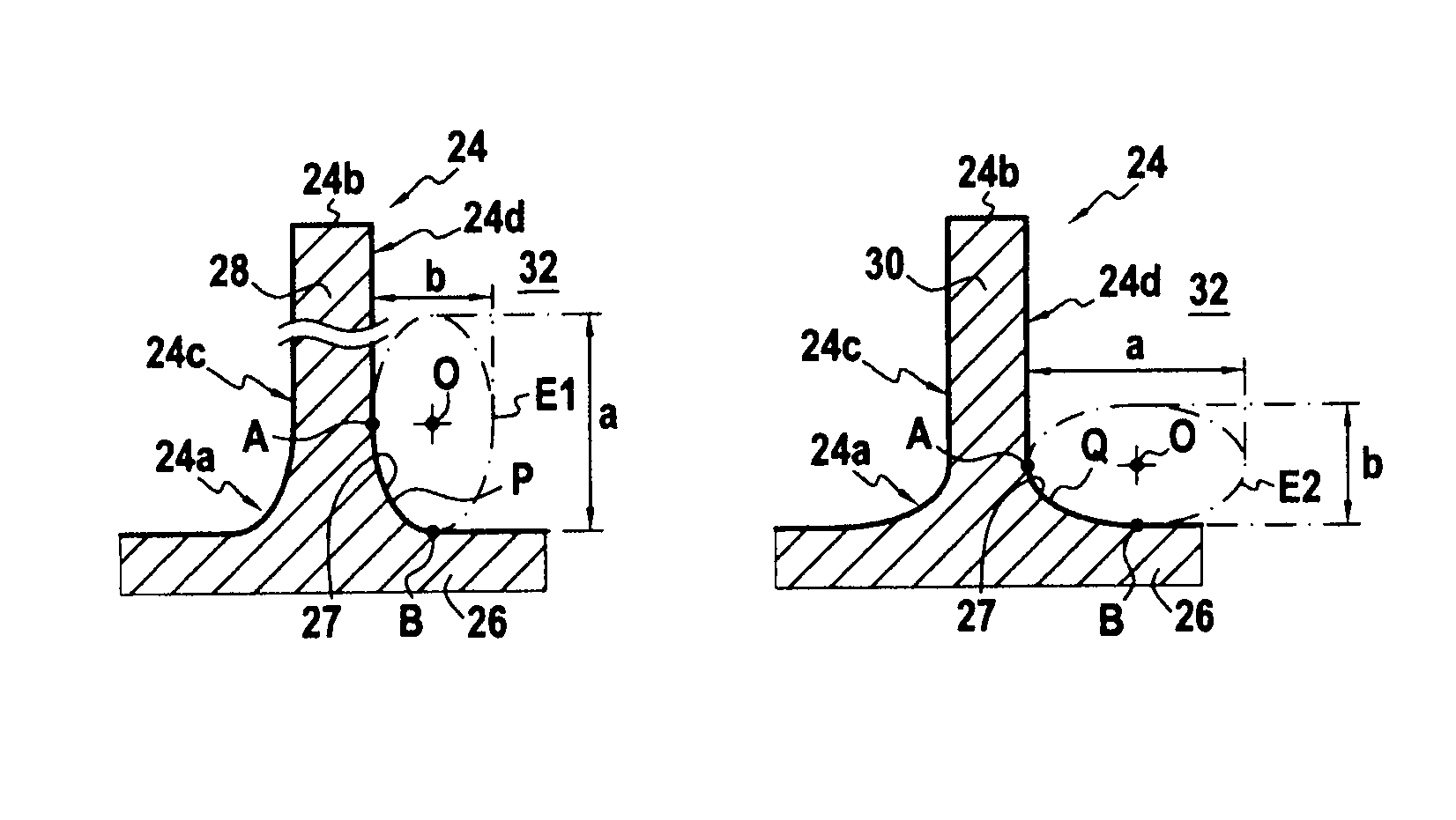 Compressor impeller blade with variable elliptic connection